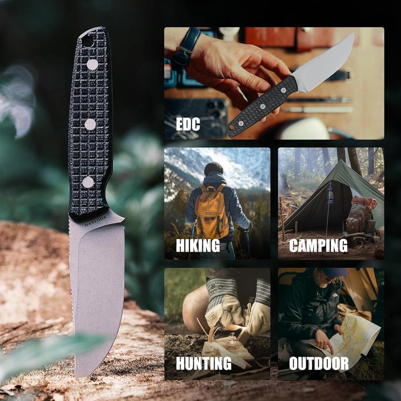 Vosteed Mink Fixed Blade Knives - 3.33’’ Nitro-V Blade with Sheath, Full-Tang Black Micarta Handle - EDC Knife Great for Outdoor Camping Hunting - D0101 - Image 5